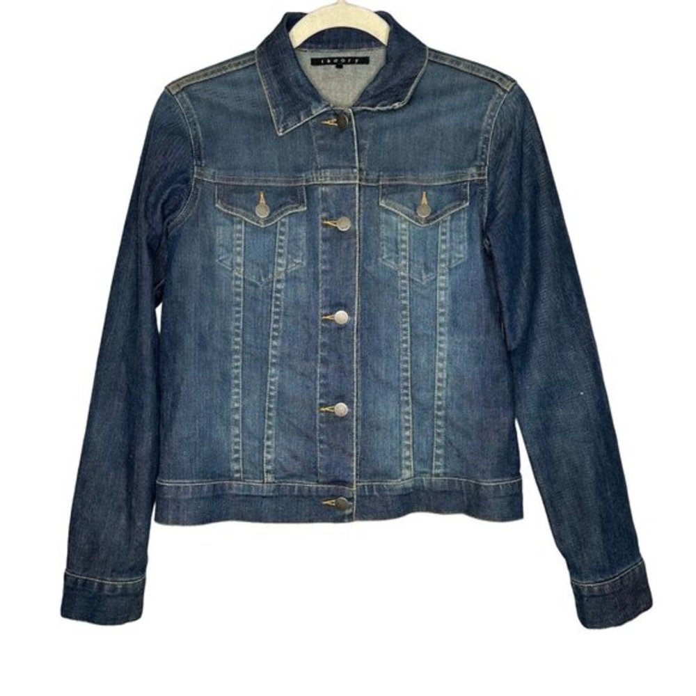 Women's Theory Painted Art‎ Face Jean Jacket Size Medium Abstract - Picture 2 of 4